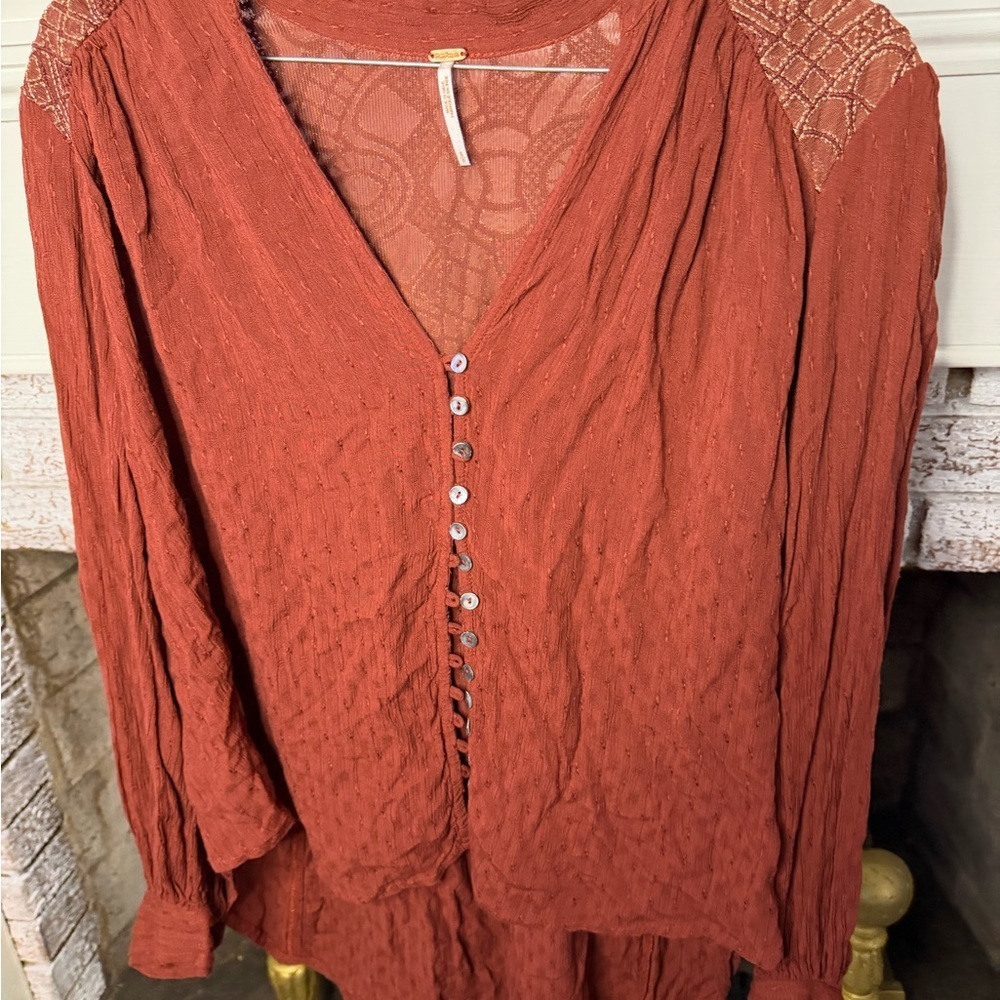 Free People Terracotta Button-Up Blouse